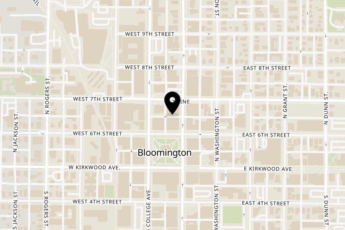 Map showing the location of Maye's Grill Bloomington on 211 N Walnut St in Bloomington